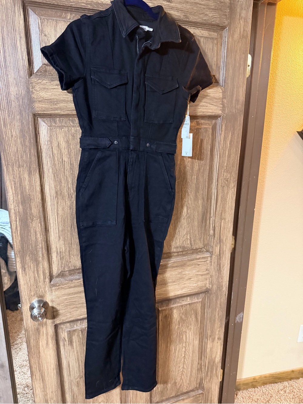 Good American Black Short-Sleeve Utility Jumpsuit with Belt
